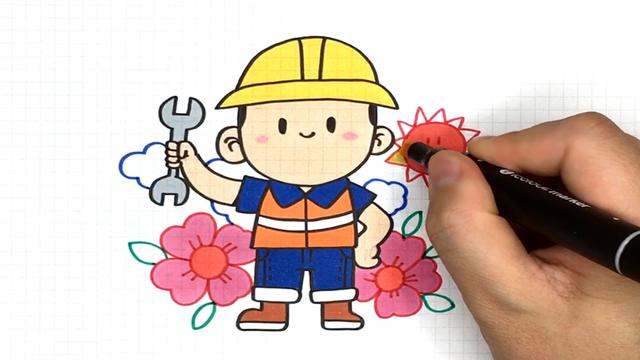 如何画卡通画（简笔画教程画出可爱的工人叔叔）