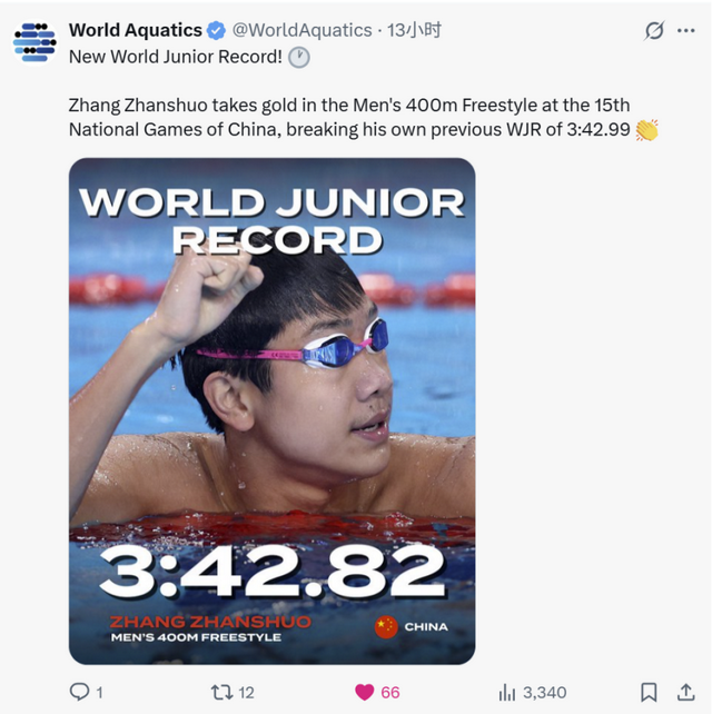 十五运泳池上演“神仙打架”，18岁张展硕再力压孙杨潘展乐，这匹黑马憋了多少大招？