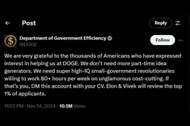 美“政府效率部”招聘：超高智商、零报酬图片