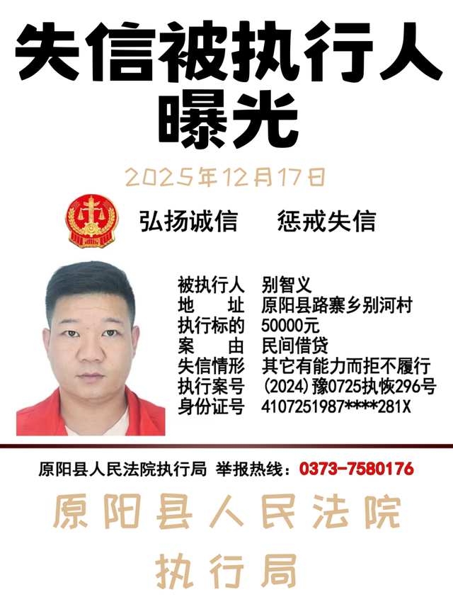 12月17日这8人被原阳法院实名曝光！
