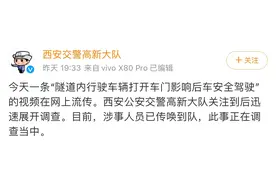 隧道内行驶车辆打开车门影响后车安全驾驶，西安交警：正在调查图片