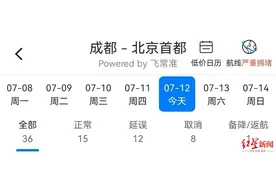 受雷雨天气影响，今日成都飞北京、广州部分航班延误或取消图片