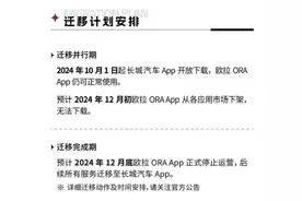 欧拉品牌宣布ORA App将于年底停止运营，服务迁移至长城汽车App图片