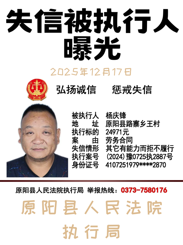 12月17日这8人被原阳法院实名曝光！