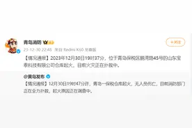 青岛保税区一仓库起火，正在全力扑救图片