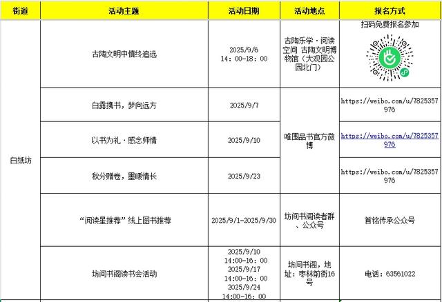 西城区悦读湾9月活动预告