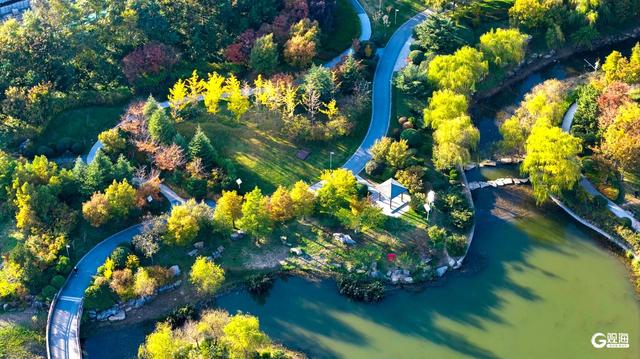 深秋时节，碧水彩林相映美