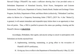 美国法官暂时叫停哈佛招收外国学生禁令 漫长法律斗争才刚开始图片