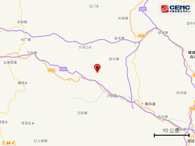 云南楚雄州南华县发生3.1级地震