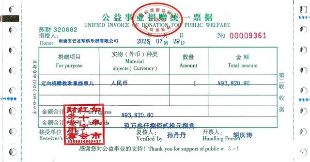 许愿池的爱心接力！南通支云捐出9万多元门票收入，小球迷也来“添柴”