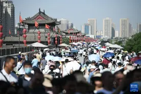 西安古城墙吸引游人图片