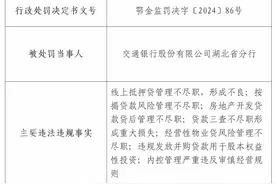 交通银行湖北省分行被罚490万元  相关贷款业务形成不良或重大损失图片