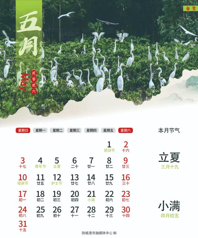 叮！送你一套防城港专属2026年月历壁纸