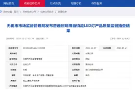 【江苏】无锡市市场监督管理局发布普通照明用自镇流LED灯产品质量监督抽查结果图片