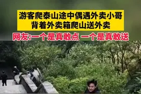游客爬泰山偶遇外卖小哥爬山送外卖，网友:一个是真敢点，一个是真敢送图片