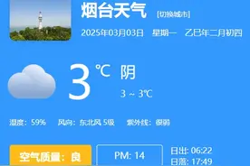 3月3日烟台天气：阴 3 ~ 3℃ 东北风 5级图片