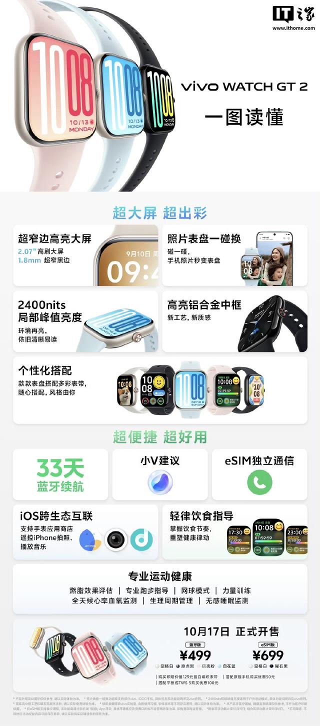 vivo WATCH GT 2手表发布：499元起，10月17日开售