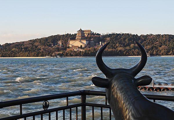 大风来袭 颐和园昆明湖波浪翻涌