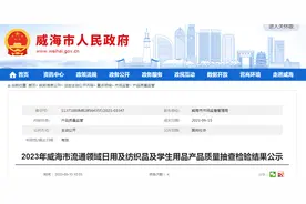2023年山东省威海市流通领域日用及纺织品及学生用品产品质量抽查检验结果公示图片