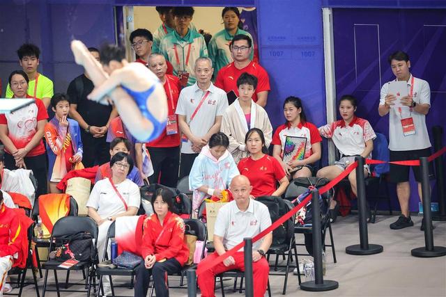 十五运跳水丨全红婵观战女团三米板“神仙打架” 为陈艺文欢呼 因其他选手失误表情丰富