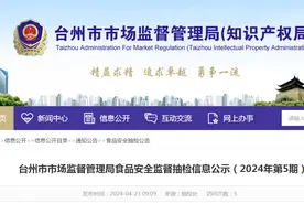 浙江省台州市市场监督管理局食品安全监督抽检信息公示（2024年第5期）图片