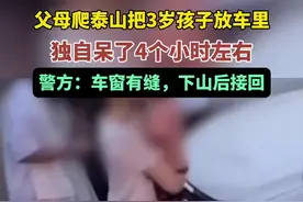 父母爬泰山把3岁孩子放车里，独自呆了4个小时左右，警方：车窗有缝，下山后接回。图片