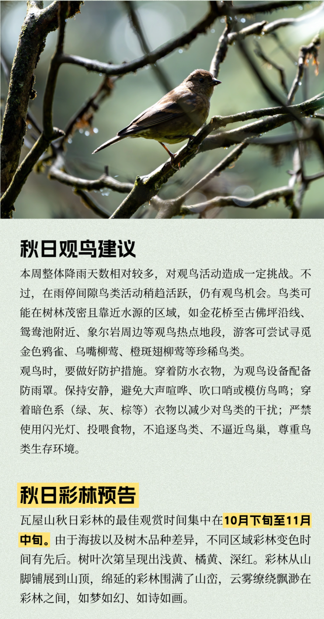 【洪雅县气象局】：瓦屋山景区（9月15日—9月21日）金秋旅游气象周预报
