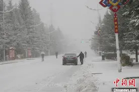 “中国最冷小镇”呼中迎暴雪 游客打伞赏雪图片