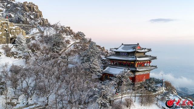 泰山冬日初雪 漫山银白如画