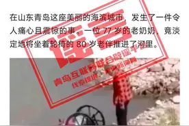 青岛一老奶奶把坐轮椅老伴推进河里？假的！图片