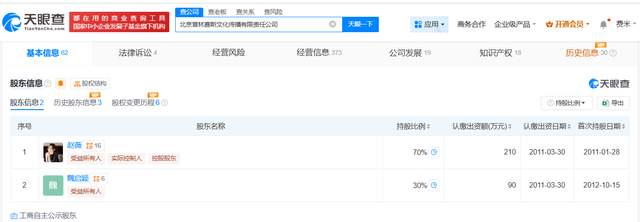 赵薇所持210万股权再被冻结