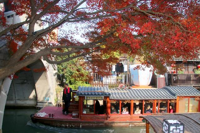 江苏苏州：古山塘红枫掩映 水巷冬景醉游人