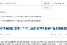 厦门市2023年儿童及婴幼儿服装产品质量监督抽查情况图片