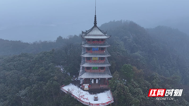 组图丨初雪映湖山，攸县酒仙湖一夜“银装素裹”