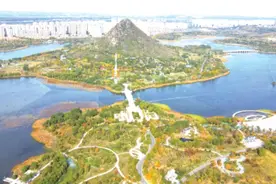 华山湿地公园湖水湛蓝，植被斑斓 “鹊华秋色”美景跃然眼前图片