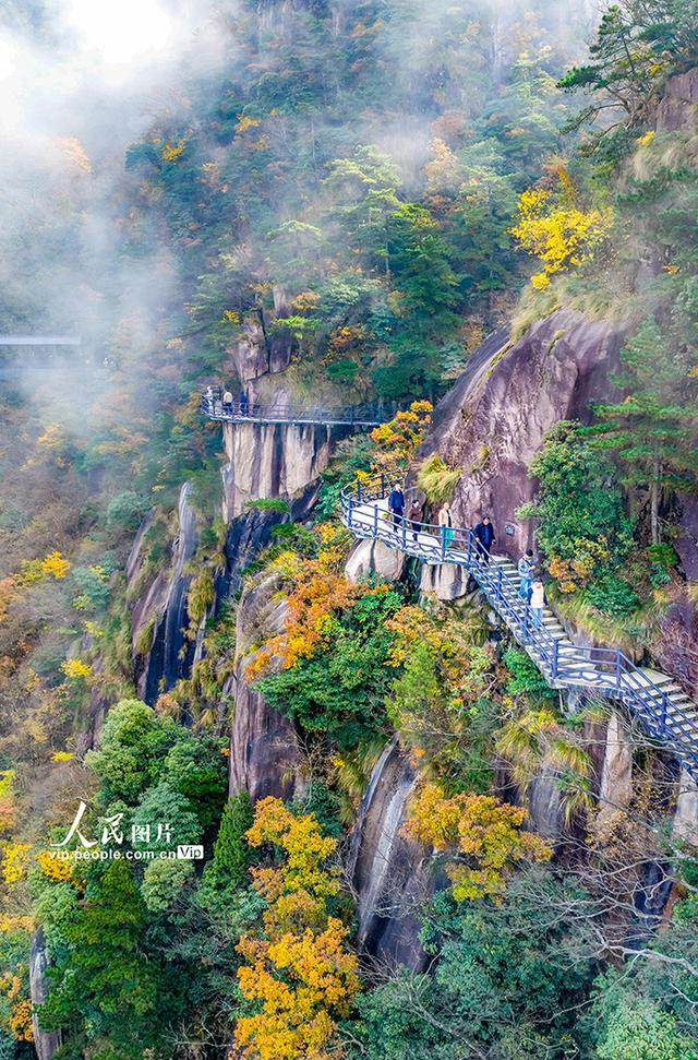 安徽池州：漫步高空栈道 欣赏绚丽秋色