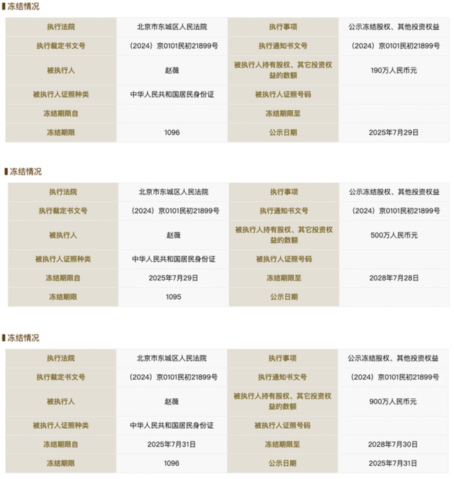 赵薇被冻结1590万股权