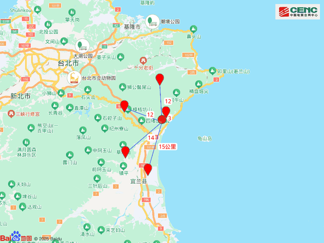 台湾宜兰县发生4.9级地震