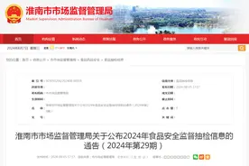 安徽省淮南市市场监督管理局关于公布2024年食品安全监督抽检信息的通告（2024年第29期）图片