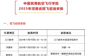 11月19日初选，中飞院2025年河南省招飞安排出炉！图片