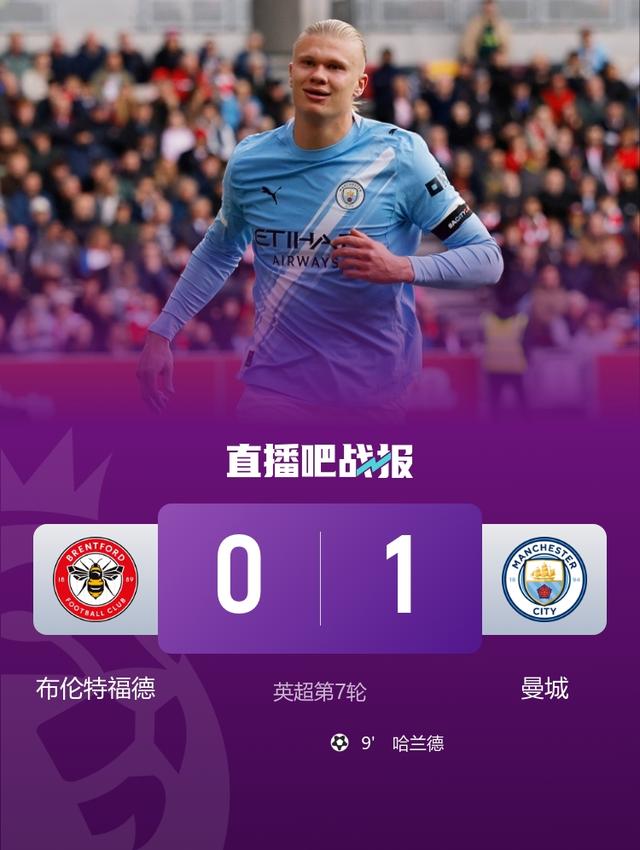 曼城1-0布伦特福德 罗德里伤退