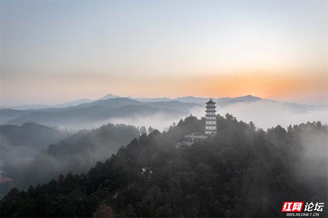 靖州冬日晨雾美成画卷，塔为珠，路为带，你确定不来看看？