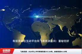 飞南资源：2024年上半年锑销售量353.64吨、铋销售量84.30吨视频封面