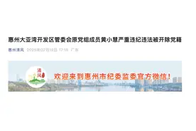 惠州大亚湾开发区管委会原党组成员黄小慧被开除党籍图片