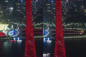 广州塔深夜为全红婵夺冠亮灯，祝贺中国队夺巴黎奥运第22金图片