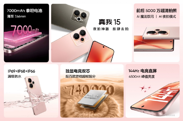 真我15系列正式发布：Pro版本搭载前后5000万超清三摄，首销价1999元