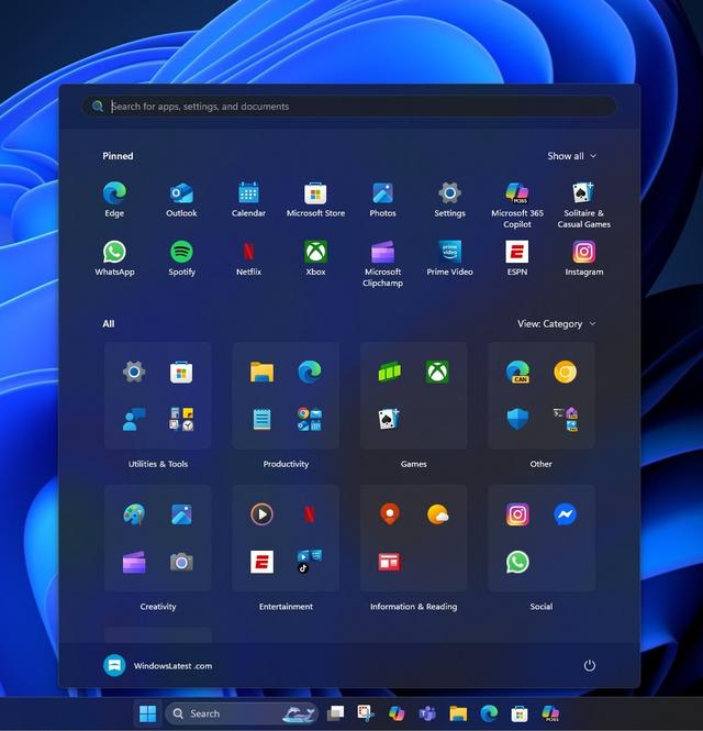 Windows 11 开始菜单使用了15MB的JSON来按类别组织程序