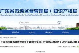 广东省市场监督管理局关于18批次食品不合格情况的通告（2024年第32期）图片