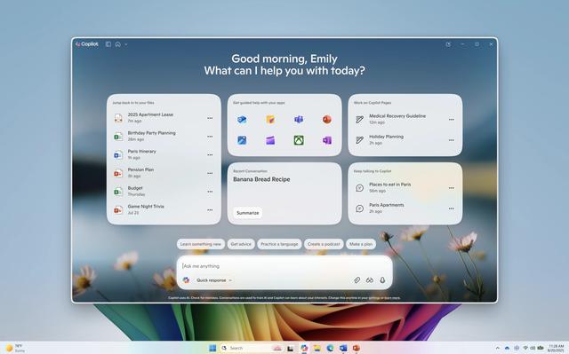 Windows上的Copilot应用引入新的主页和使用自然语言的文件搜索功能