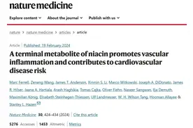 《自然·医学》：烟酸惊现黑暗面！科学家发现，维生素B3的终末代谢物会诱导血管炎症和白细胞粘附，增加心血管疾病风险图片